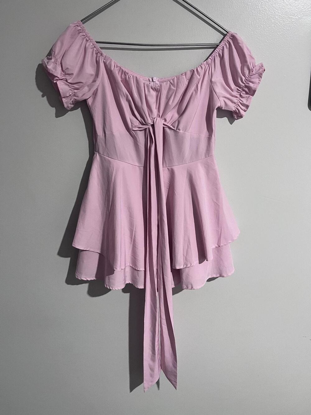 Romper Womens S Pink Chiffon Scoop Neck Ruffle Tie Front Casual Summer Princess